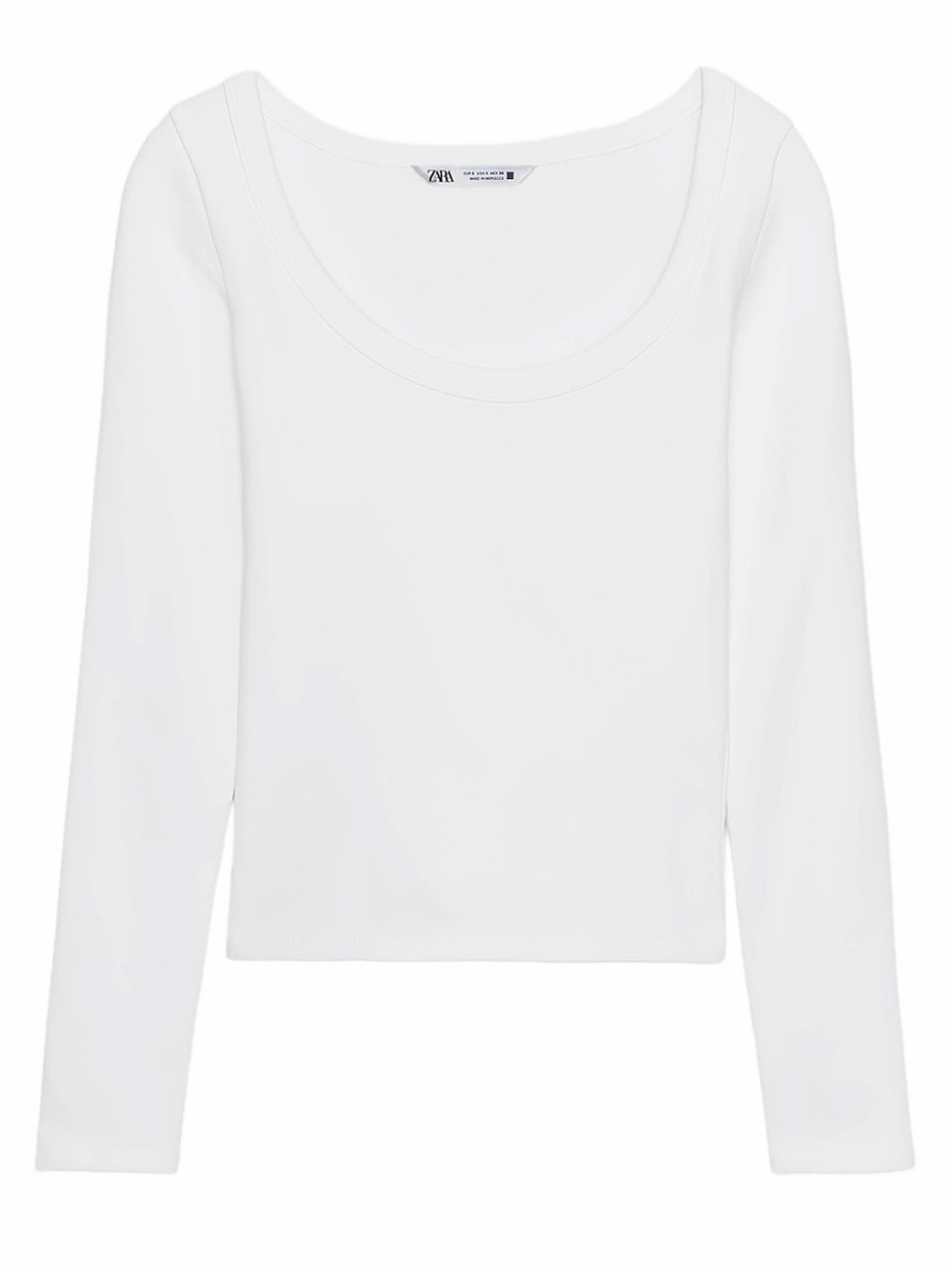 Zara White Ribbed Scoop Neck Long Sleeve Top Size L